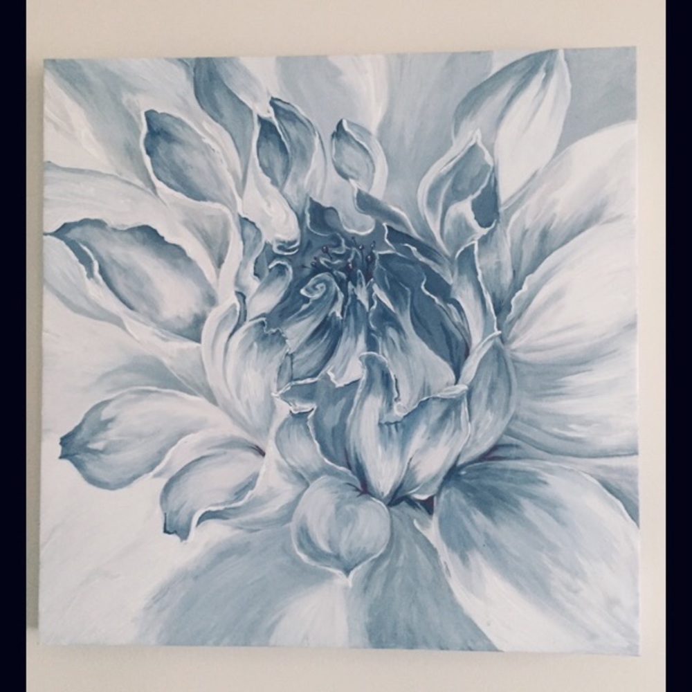 ✨Original! Cool blue Dahlia painting 24” x…